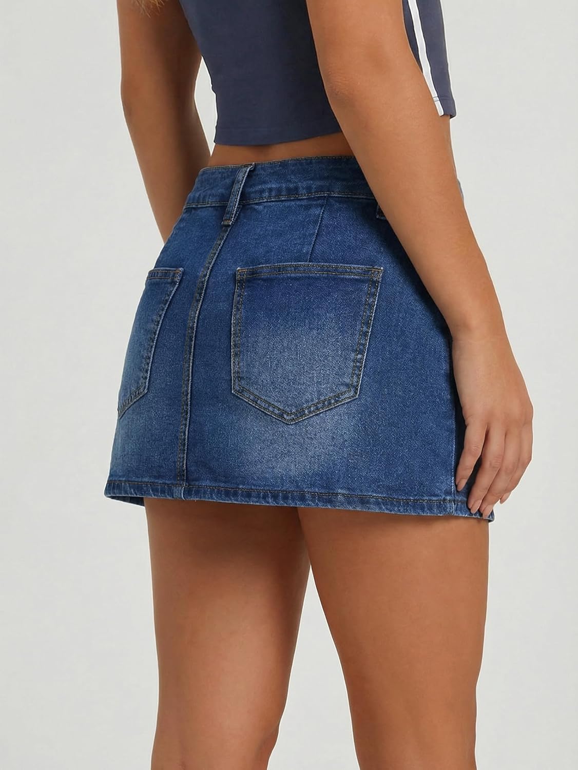 EMMMIOL Denim Mini Skirt for Women - Mid-Low Waisted Stretch Side Zipper Skort Y2k Casual Jean Skirts with Shorts Underneath - Image 3