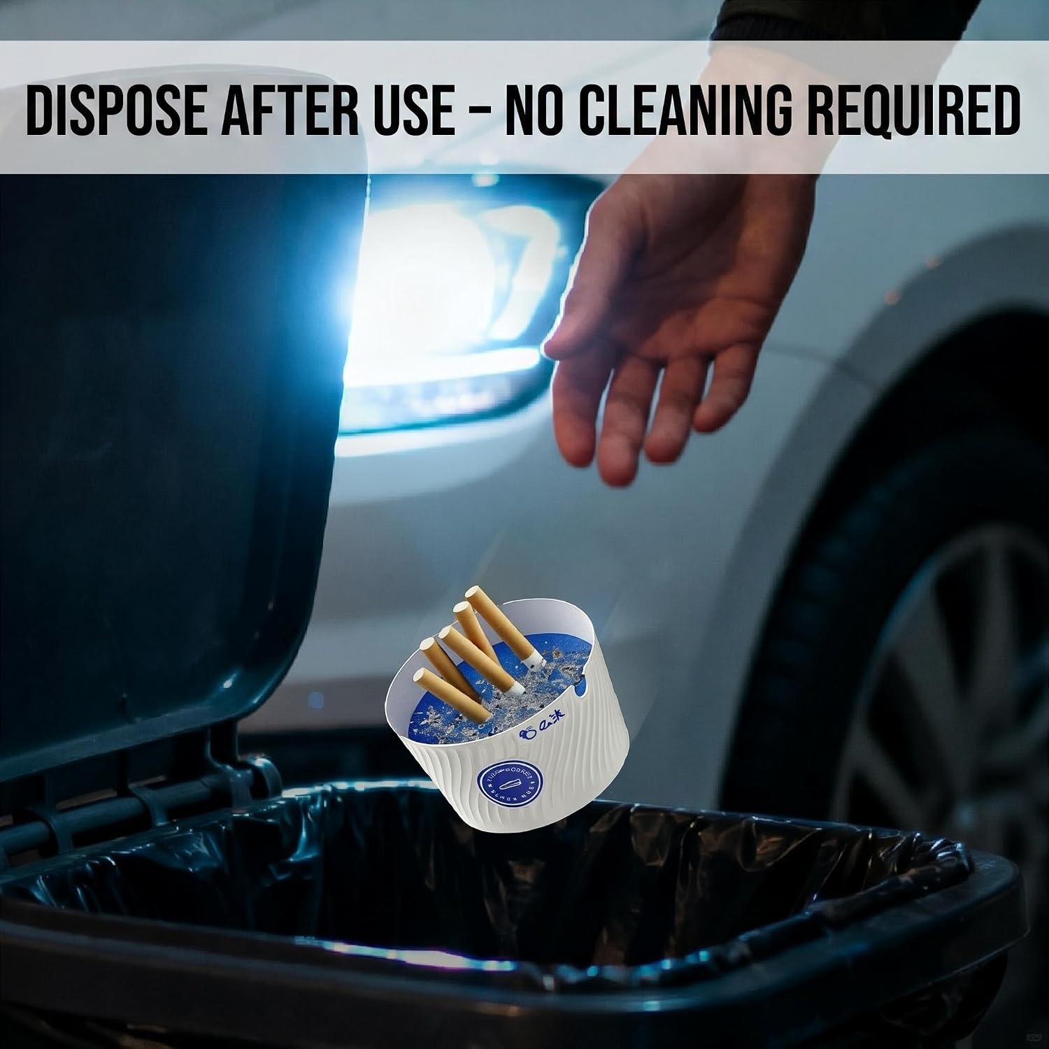 20-Pack Disposable Car Ashtrays with Water-Activated Foam, Self-Extinguishing, Odor Control, Mess-Free, Portable Smokeless Ashtray for Car and Outdoor