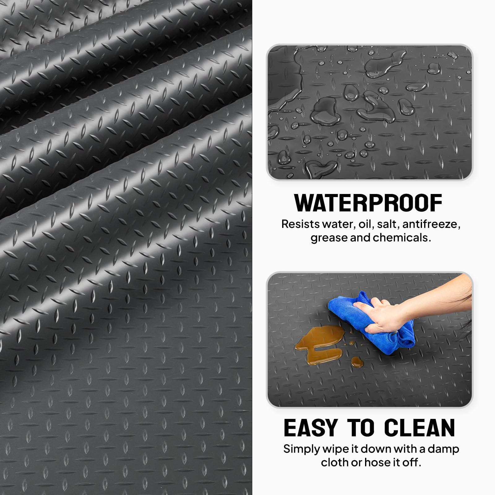 FAHKNS Tappetino Per Garage 2,5x4,5 M In PVC Con Texture Diamantata – Ispessito, Impermeabile, Antiscivolo, Protezione Auto