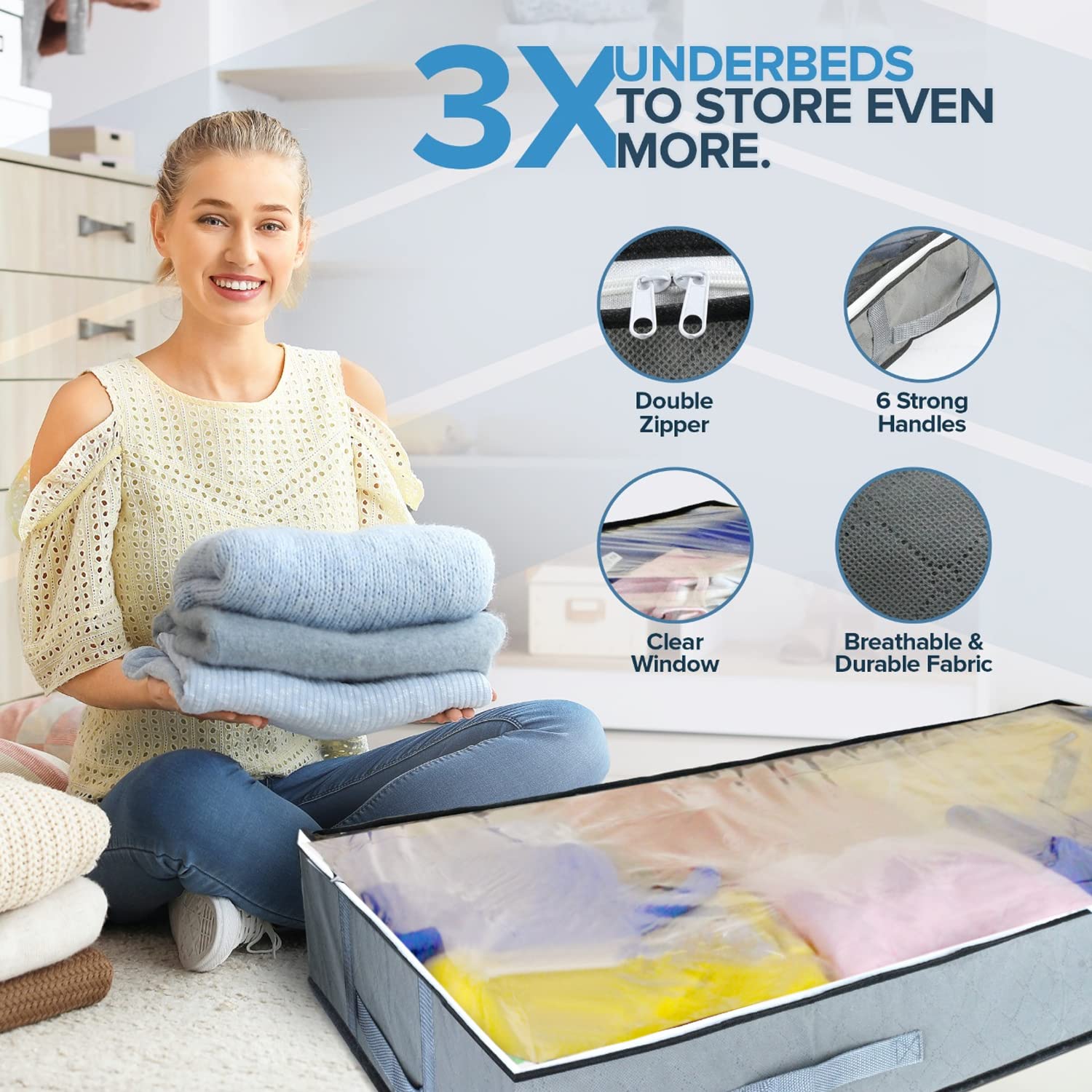 Buy Homicx Under Bed Storage Bag With Zip Pack of 3 Premium NonTear