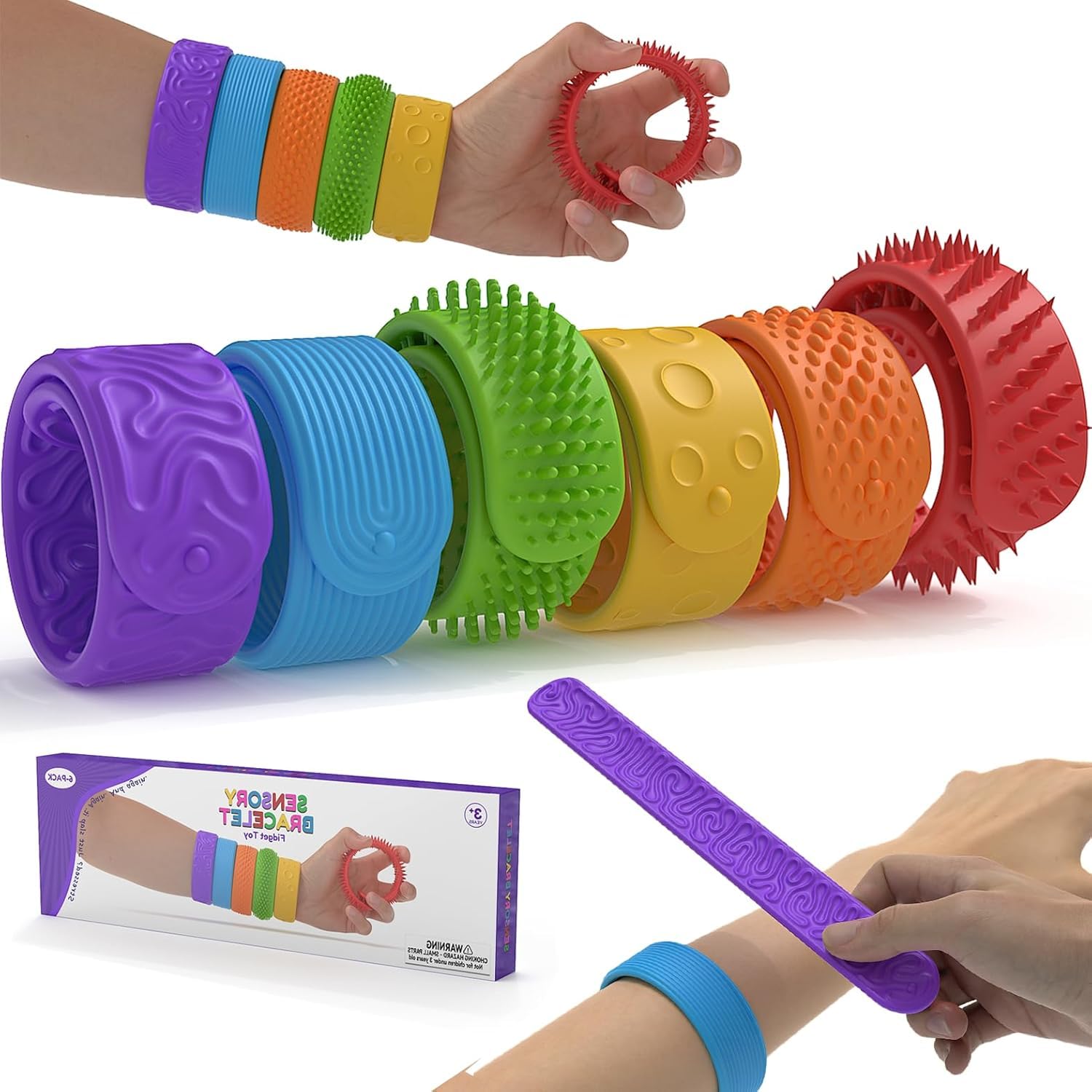 Spiritzohic Sensory Slap Bracelets, 6PCS Fidget Toys Adults Fidget Bracelet Sensory Toys for Autism Textured Slap Bracelet Classroom Rewards Stocking Fillers Anxiety Relief for Office Desk Travel