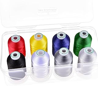 New brothread - 18 Optionen - 8 Schnappen Spulen von 1000m jeder Polyester Maschine Stickgarn mit Klarer Kunststoff Aufbewahrungsbox für Stickerei & Quilten - Basic Colour