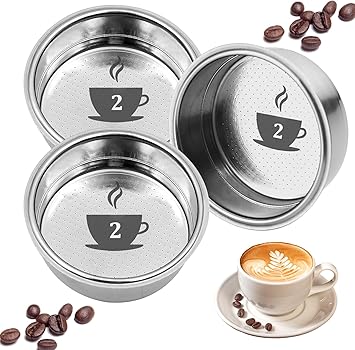 Scettar 3 Piezas 51mm 2 Tazas Filtro de Café de Acero Inoxidable Filtros Cafetera Especial Espresso Compatibles con Cafeteras Cecotec Ufesa Breville (Presurizado)0