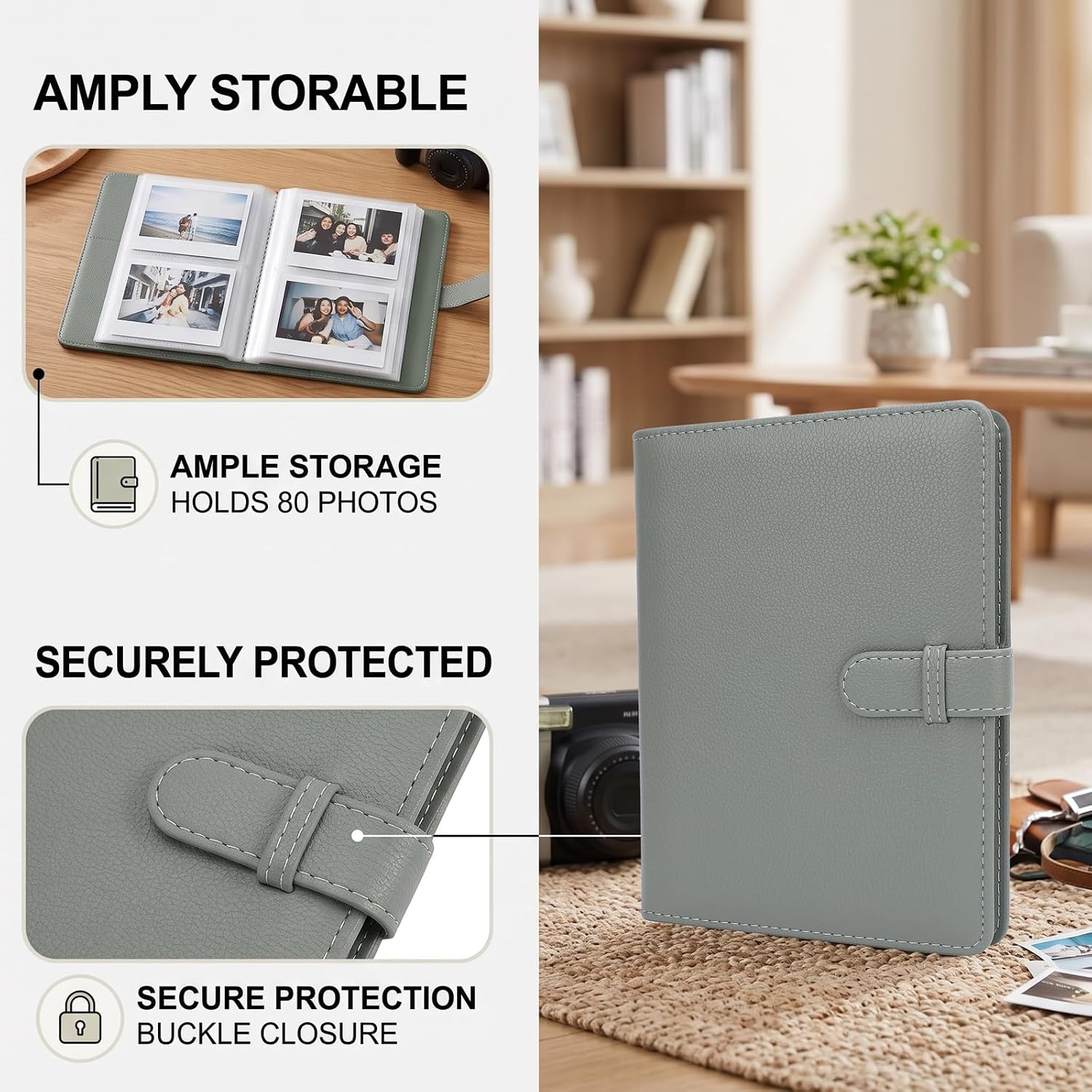 3.5x5 Photo Album, 80 Pockets PU Leather Photo Album for Wide 400 300 210