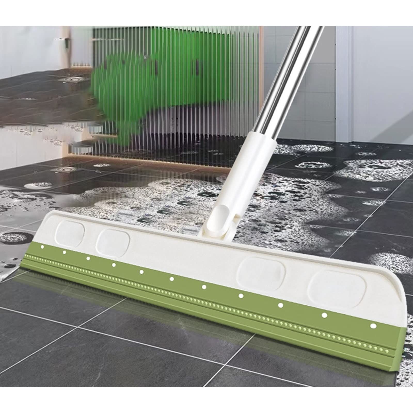 Escoba de mano ajustable con mopa de silicona para limpieza de suelos domésticos y lavado de ventanas