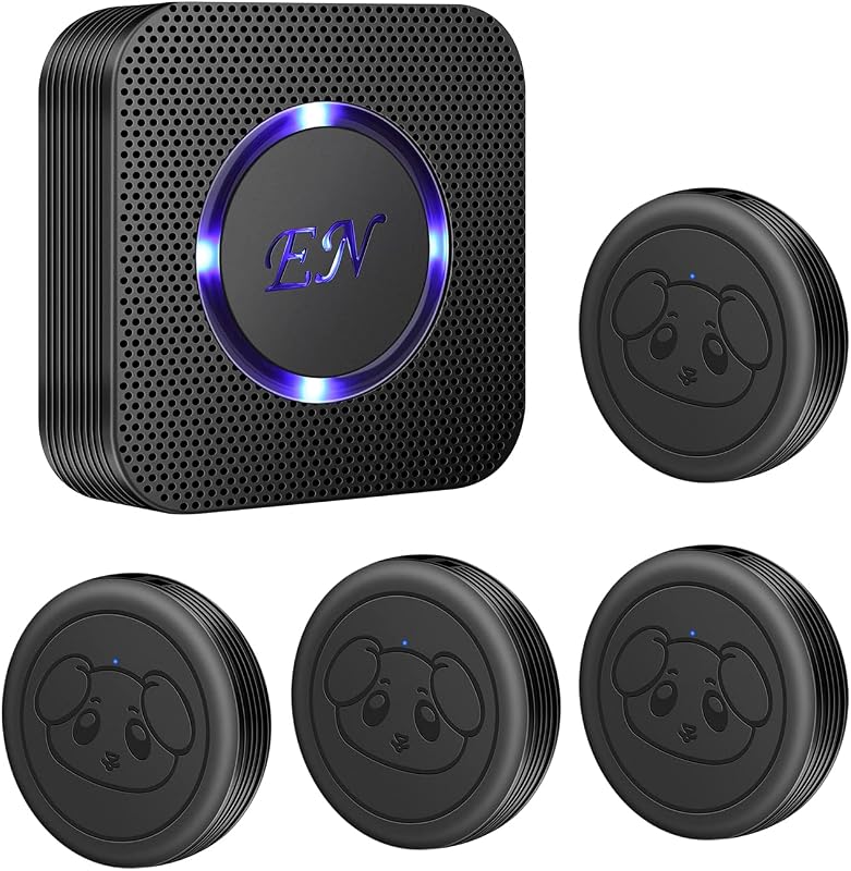 Campainha sem fio para cães e gatos EverNary GM03, 1 receptor e 4 transmissores, preta