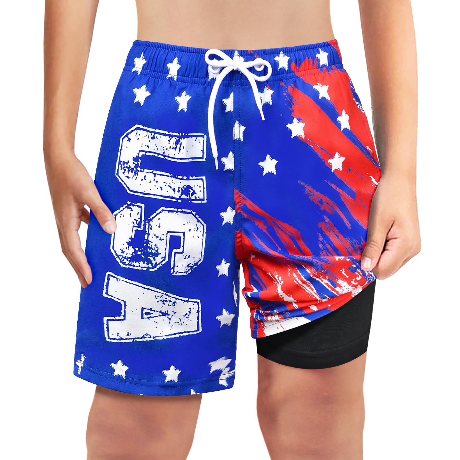 Boys Swim Trunks Bathing Suit Youth Teen Boys Swimming Trunks with Compression Liner Kids Swimsuit Board Shorts 7-16