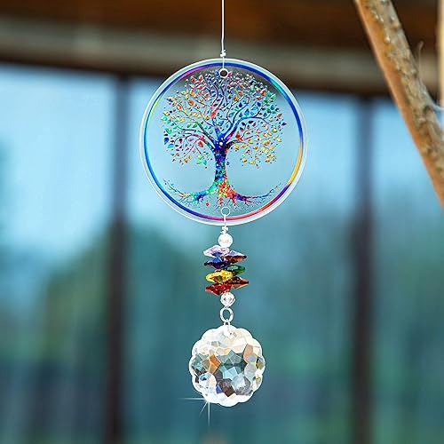 Miniatura 6 de H&D HYALINE & DORA Adorno colgante de cristal con diseño de árbol de la vida de chakras, hecho a mano, mandala, prisma, decoración de ventana de