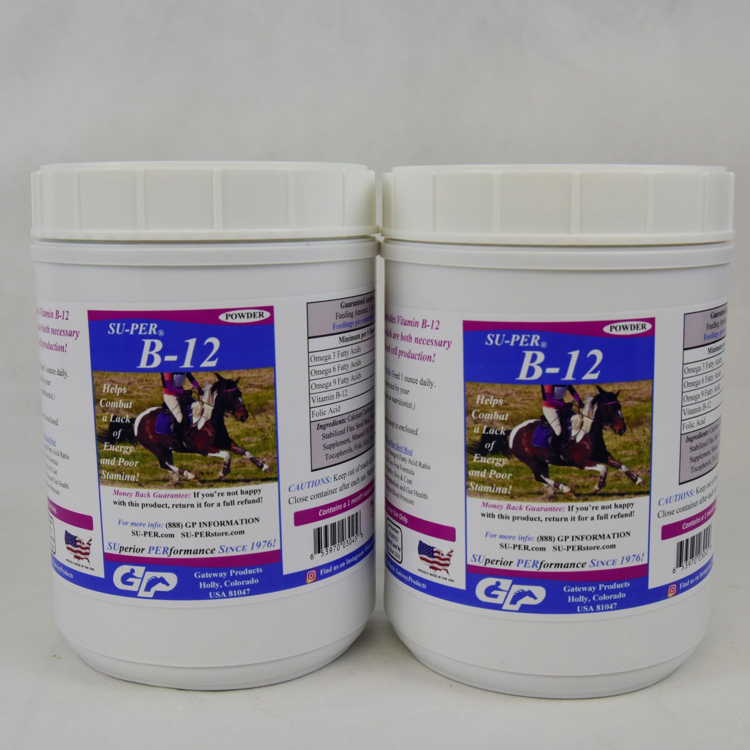 SU-PER B12 for Horses - Equine Vitamins B-12 & B-9 Folic Acid Support Powder - Energy Horse Supplement - 2.5 Pounds, (2 Pack)