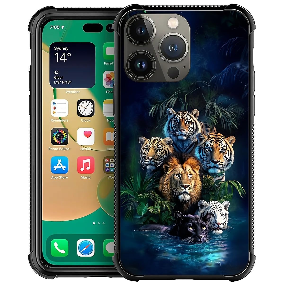 OKBUOK Compatible with iPhone 15 Pro Max Case,A Jungle Tiger Leopard Lion Design Case for Men Girls Soft TPU Bumper Hard PC Back Anti-Fall Shockproof