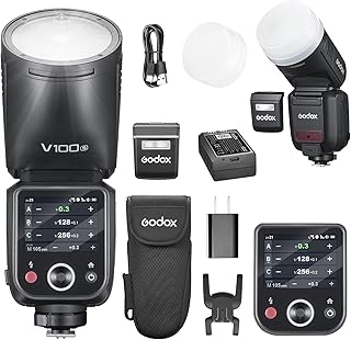 كاميرا جودوكس فلاش V100S V100-N 100 وات برأس دائري يعمل باللمس سبيدلايت لنيكون، ضوء لاسلكي 2.4G للتصوير في الهواء الطلق وضوء غالق ملائم، مزامنة فيديو 1/80000s، بطارية ليثيوم مدمجة