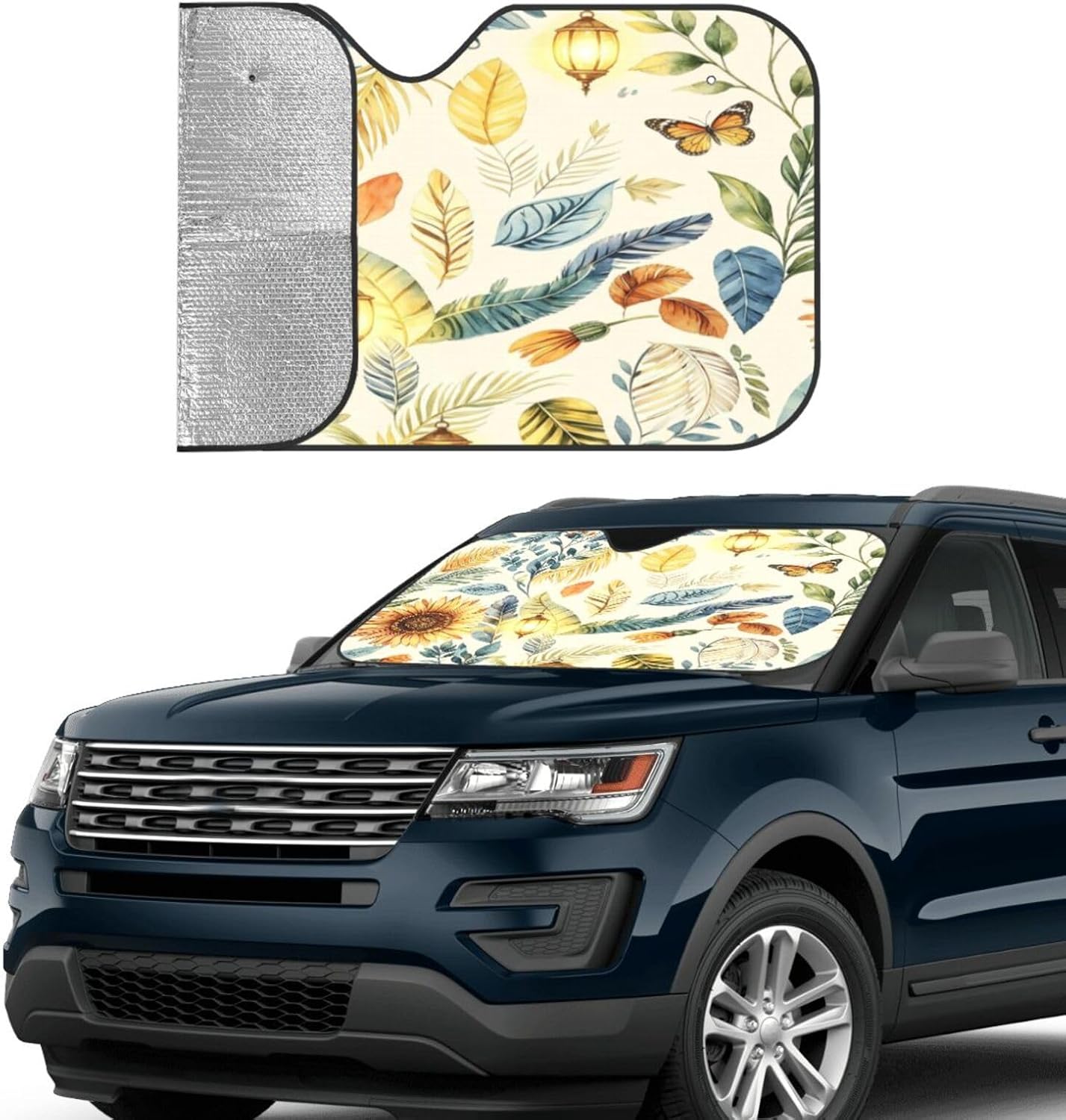Car Windshield Sun Shade 55"×29.9", Foldable Front Shade