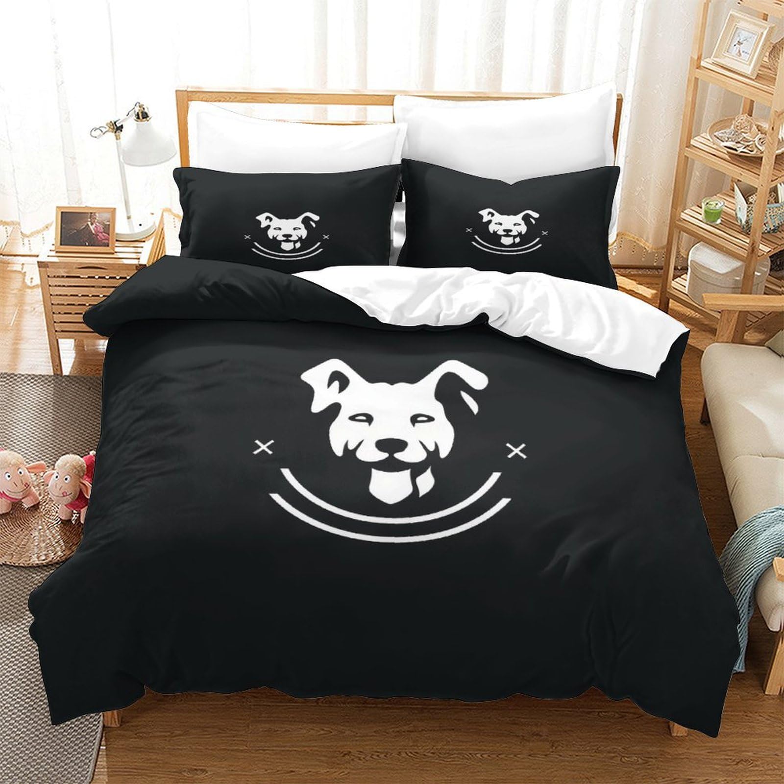 Parure de lit 260x220 chien finie la couette qui glisse avec zip