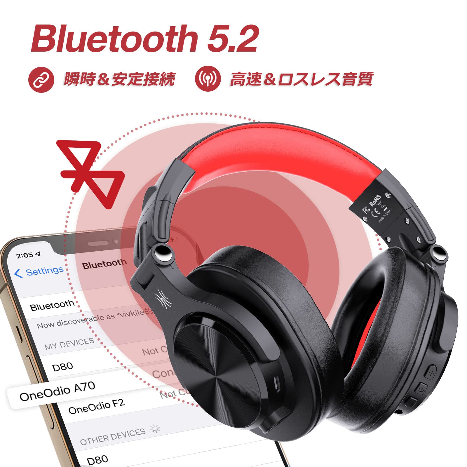 OneOdio A70 Bluetooth オーバーイヤー ワイヤレスヘッドホン