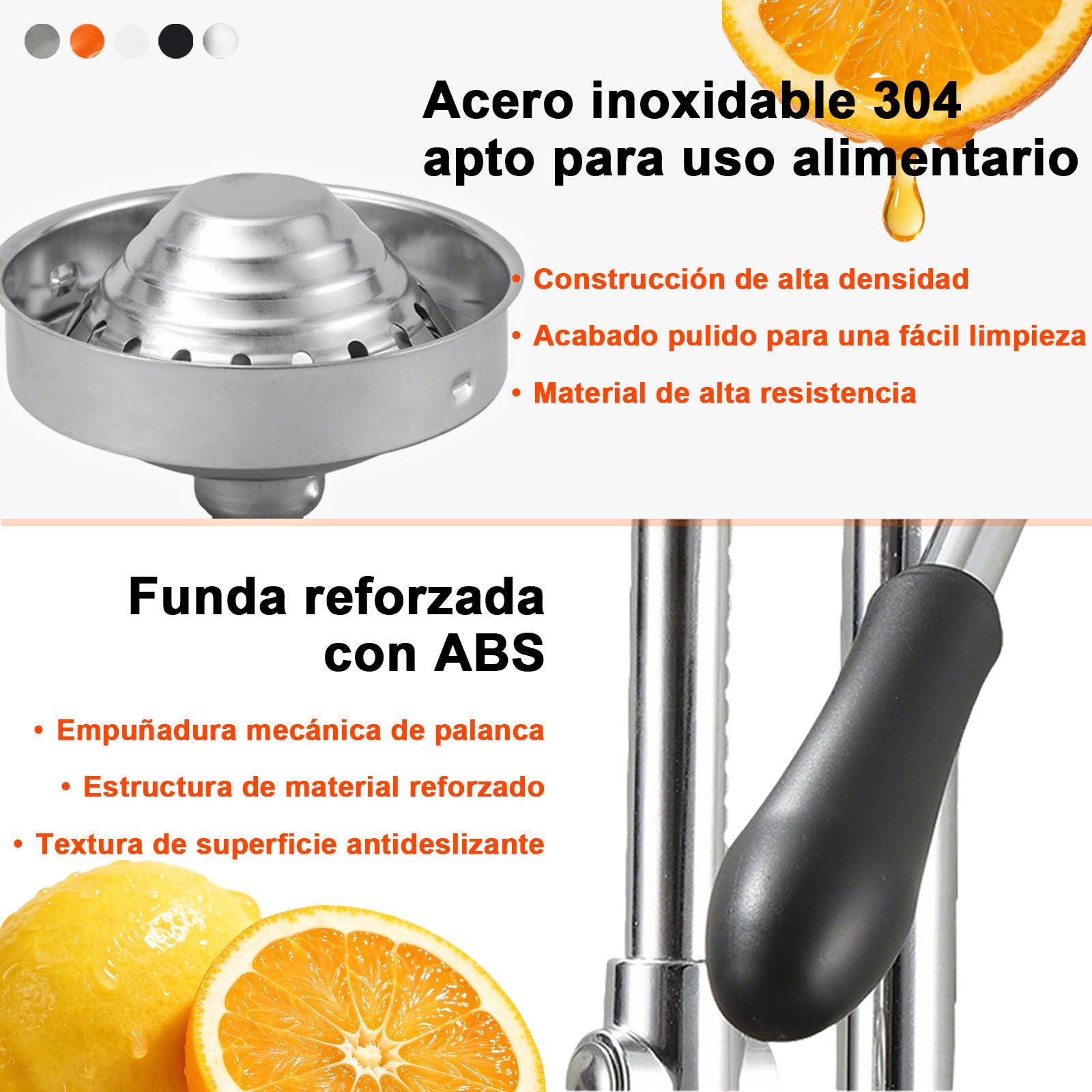 Exprimidor Manual con Engranajes, Prensa de Naranjas de Cremallera y Pinon, Prensa de Frutas con Accion de Palanca para Presion Lineal Blanco-Cabezapuntiaguda