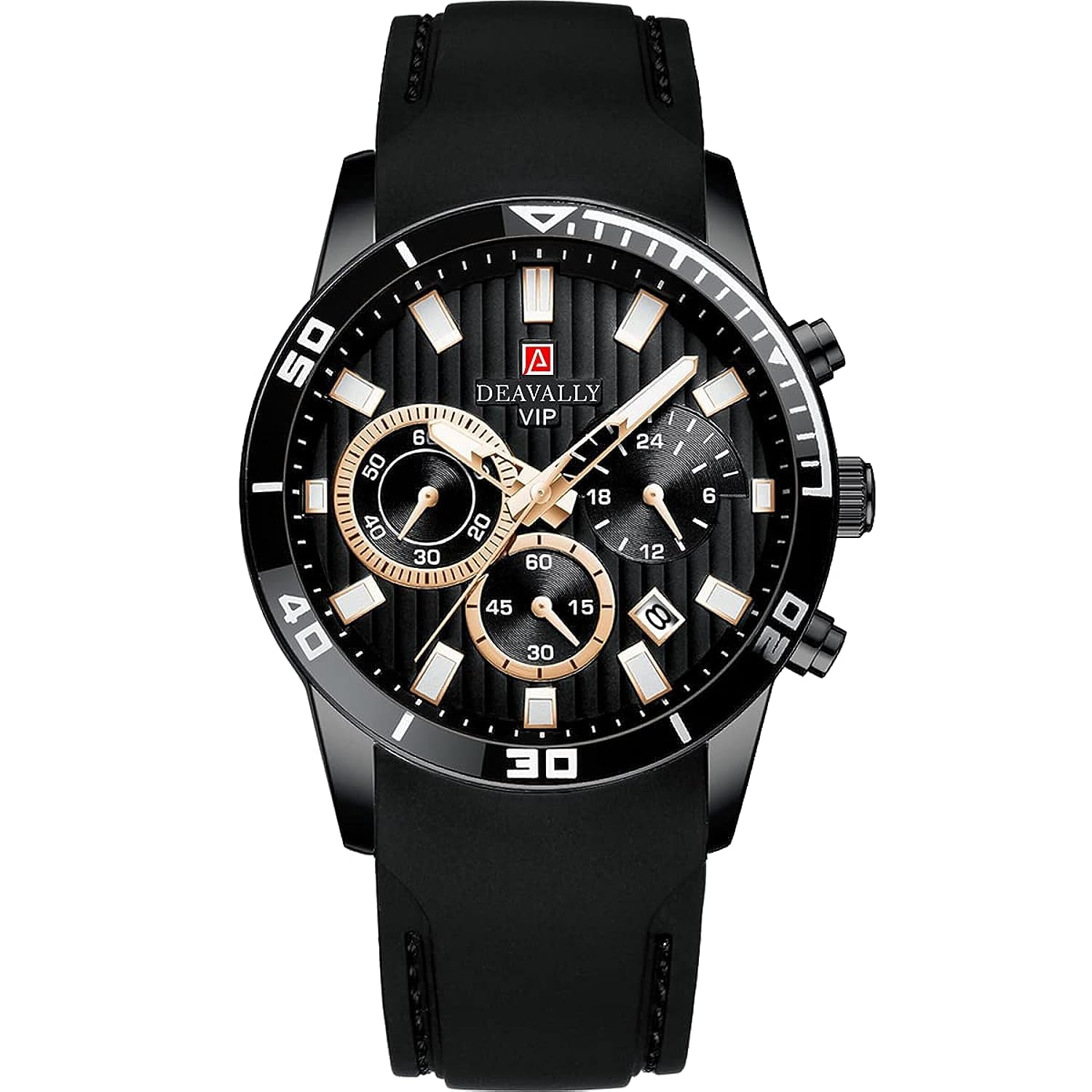 DEAVALLYOriginal Men's Silicone Waterproof Sport multi-function Pointer Quartz Watch Men Fashion Gift Business Analog Watch