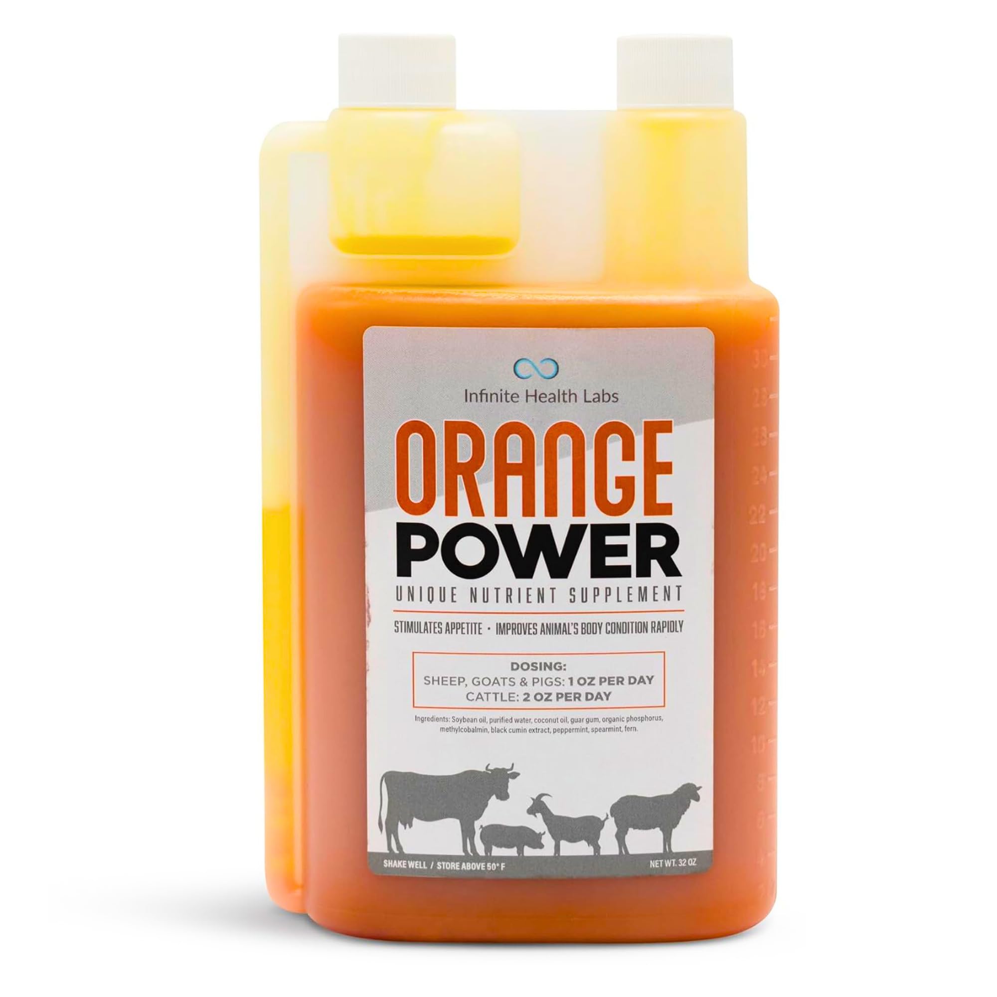 Infinite Health Labs - Orange Power Nutrient Supplement for Show Cattle, Sheep, Goats and Pigs - Appetite Stimulant & Performance Booster - Liquid