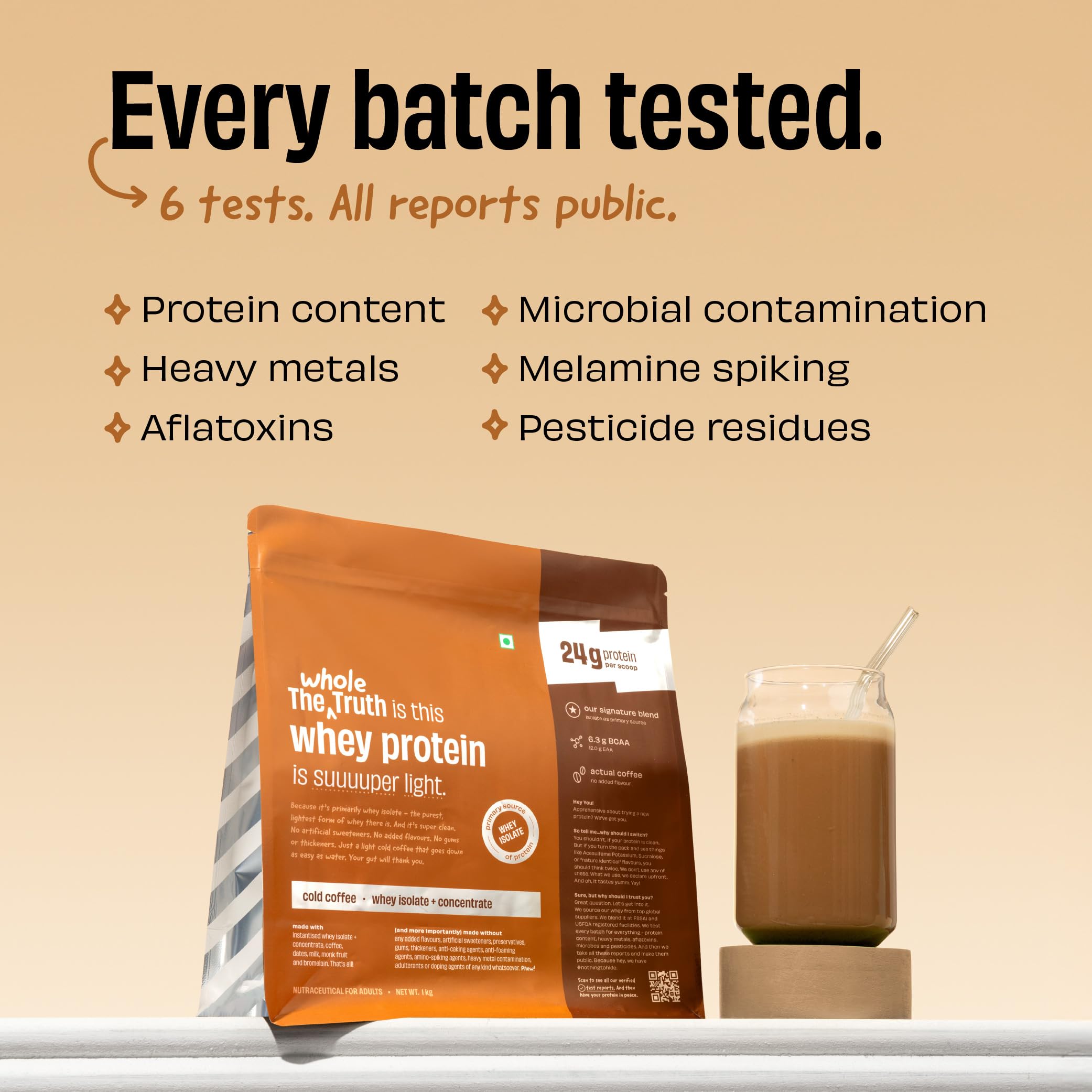 The Whole Truth Whey Protein Isolate + Concentrate Blend | Cold Coffee | 500g (1.1 lbs) | 24g Protein | 6.3g BCAA — Amazon image 6