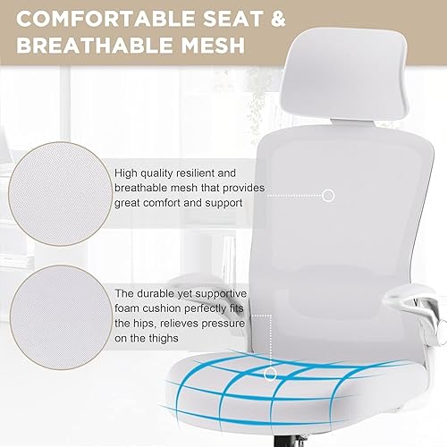 Miniatura 6 de Mimoglad Office Chair, High Back Ergonomic Desk Chair with Adjustable Lumbar Support and Headrest, Swivel Task Chair with flip-up Armrests for