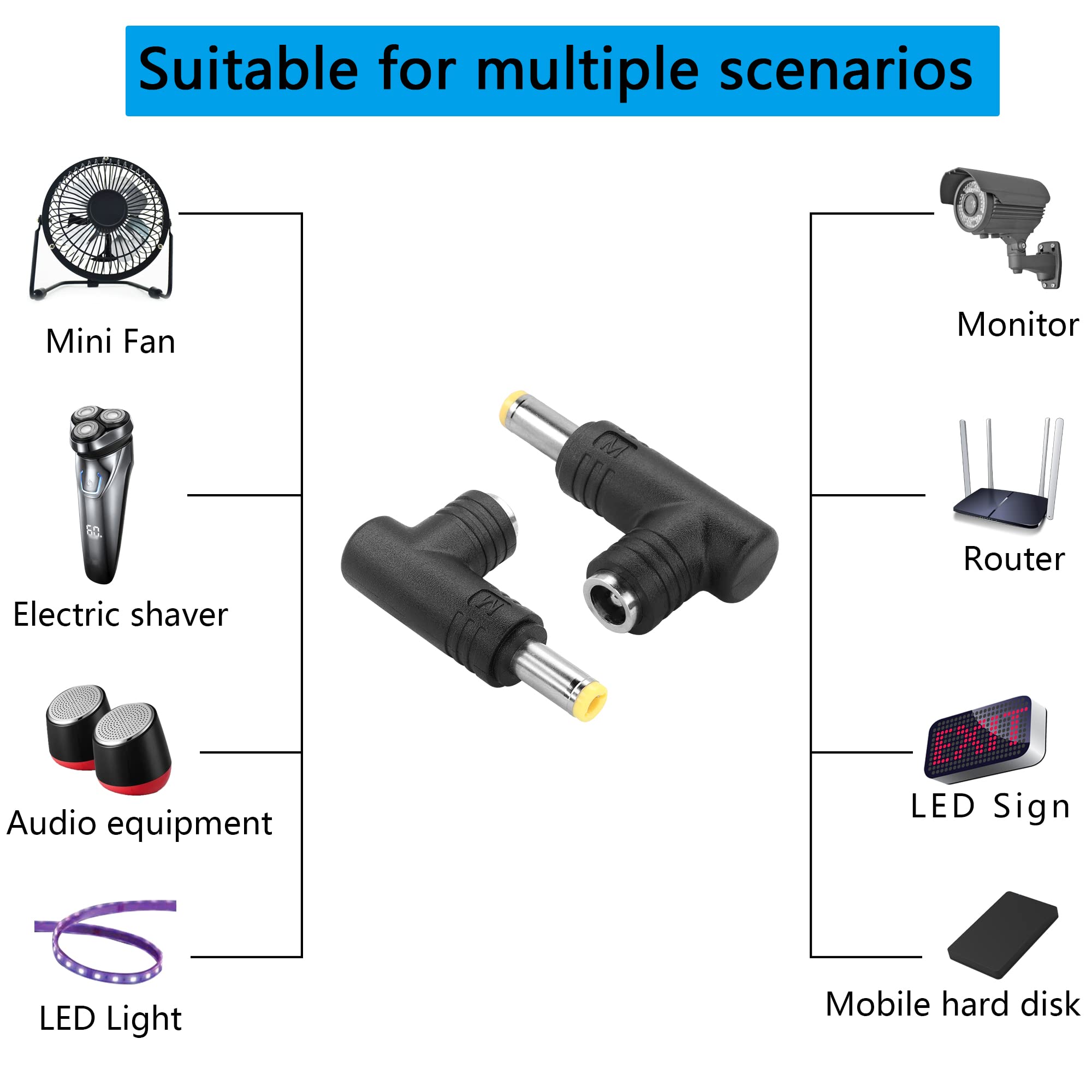 2-Pack Câble Queue D'Alimentation 90° DC 5.5x2.5mm Mâle à Fil Nu - 1m 24V 15A Pour Moniteur Et Équipements