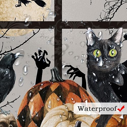 Miniatura 6 de Cortina de ducha de Halloween, espeluznante calabaza negra, gato negro, juego de cortina de ducha de esqueleto gótico, calavera de terror,