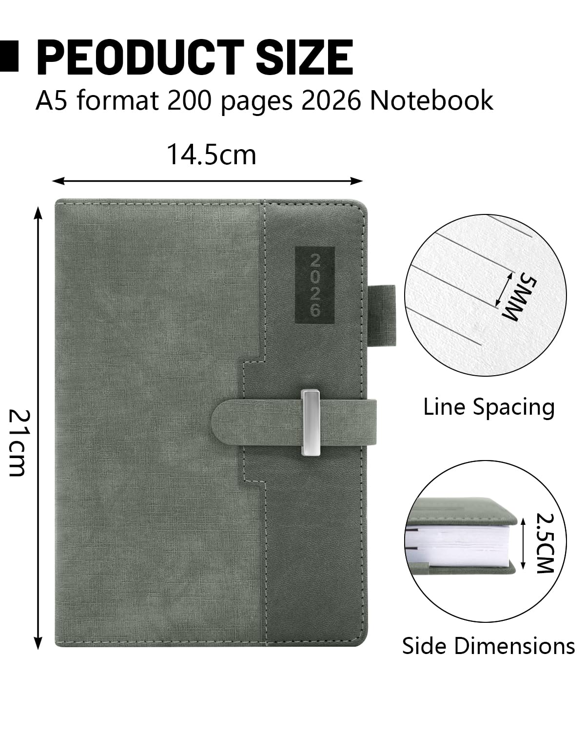 HW CASA Agenda Giornaliera 2026 A5（Gen.-Dic.2026）- con Festività Multilingue (DE/IT/ES/EN/FR), Chiusura con Elastico PU+CARTA, Riepilogo Mensile | Gennaio-Dicembre