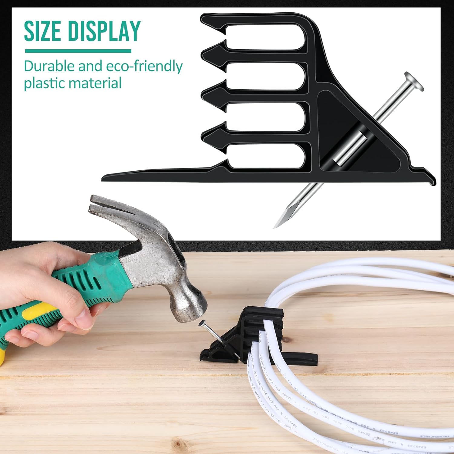 50 Pcs Multi-Cable Staple Electrical Wire Plastic Stacker with Nail Stapler Stacker Insulated Cordless Hammer Staple Sort Out Electric Efficient Wire Organization for Variou Quantitie (Black)