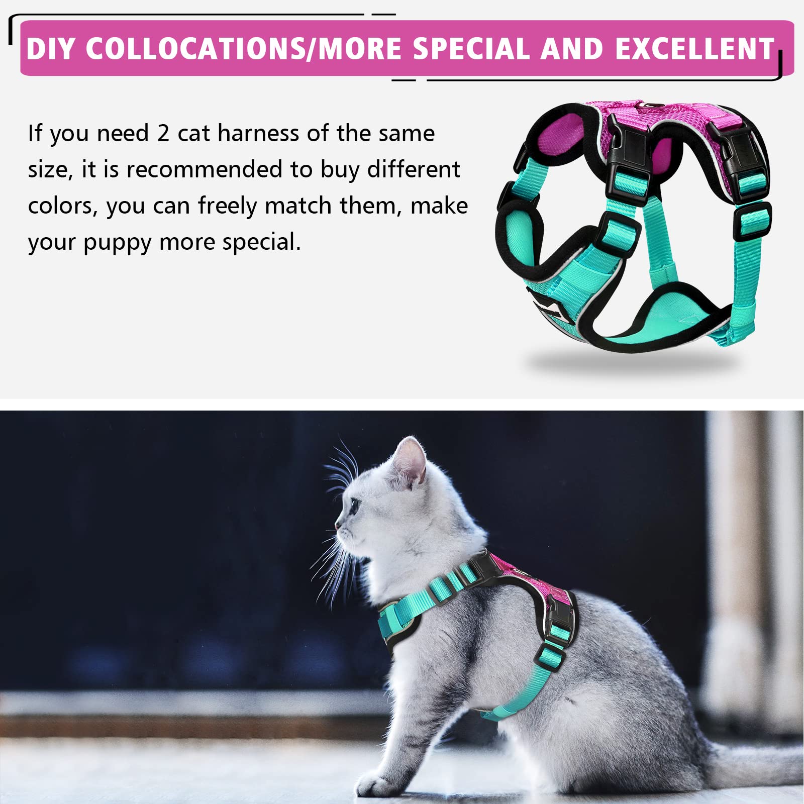 YUBBYSTU Katzengeschirr Ausbruchsicher - Mit Reflektorstreifen & Verstellbarer Weste