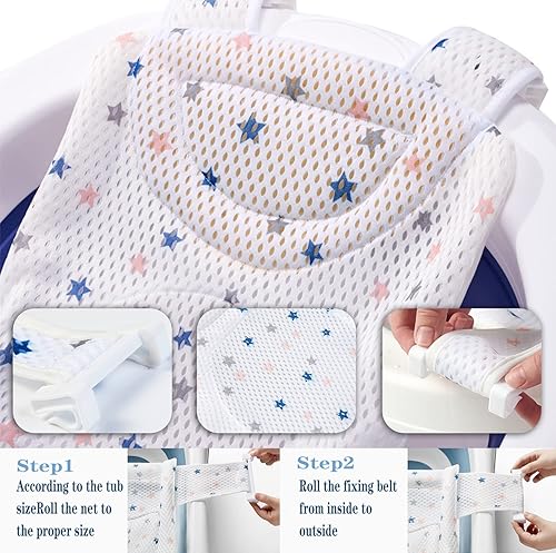 Miniatura 3 de Red de soporte para asiento de baño de bebé, almohadilla suave para reposacabezas de bebé, transpirable, tapete de malla para bañera de bebé recién