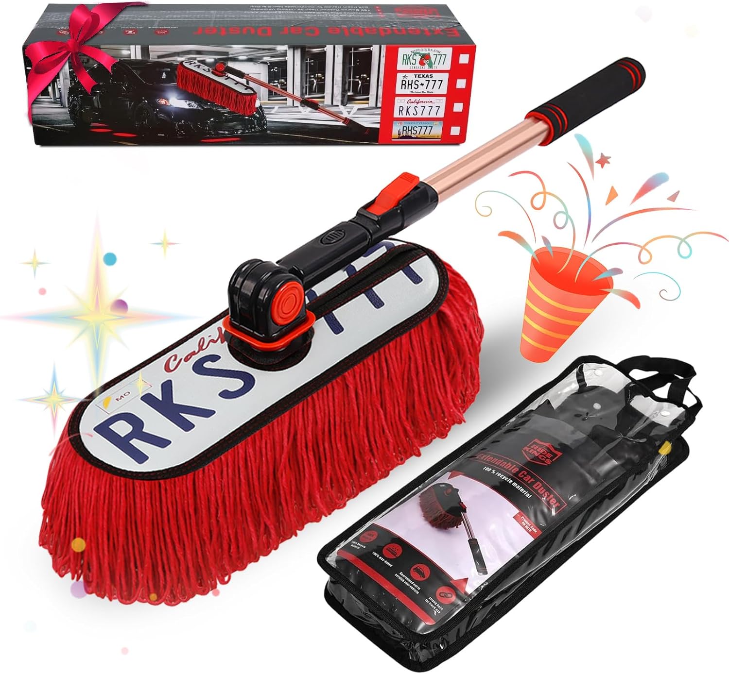 Car Duster Exterior Scratch Free Extendable Handle, Car Brush Kit for Truck,SUV,RV and Motorcycle,Duster for Cleaning，No Lint（CA Designer License Plate）