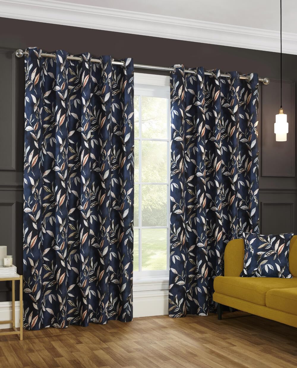 Sundour Madrid Blackout Ready Made Leaves Eyelet Curtains Navy 66X54" from B&Q