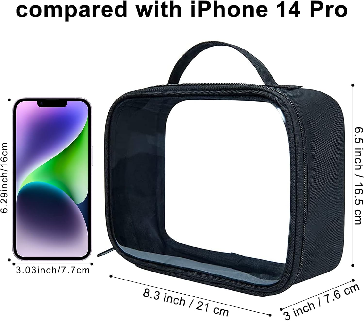 ANRUI TSA Approved Toiletry Bag With Handle Strap, Clear Travel Liquids Toiletries & Cosmetics Organizer Carry-On Luggage for Women and Men Black 3 Pack (Same Size)