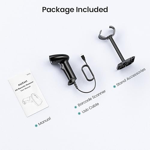 Miniatura 9 de Escáner de código de barras con soporte, Inventario con cable USB 1D 2D QR Escáner para computadora POS MAC con escaneo automático, lector de código