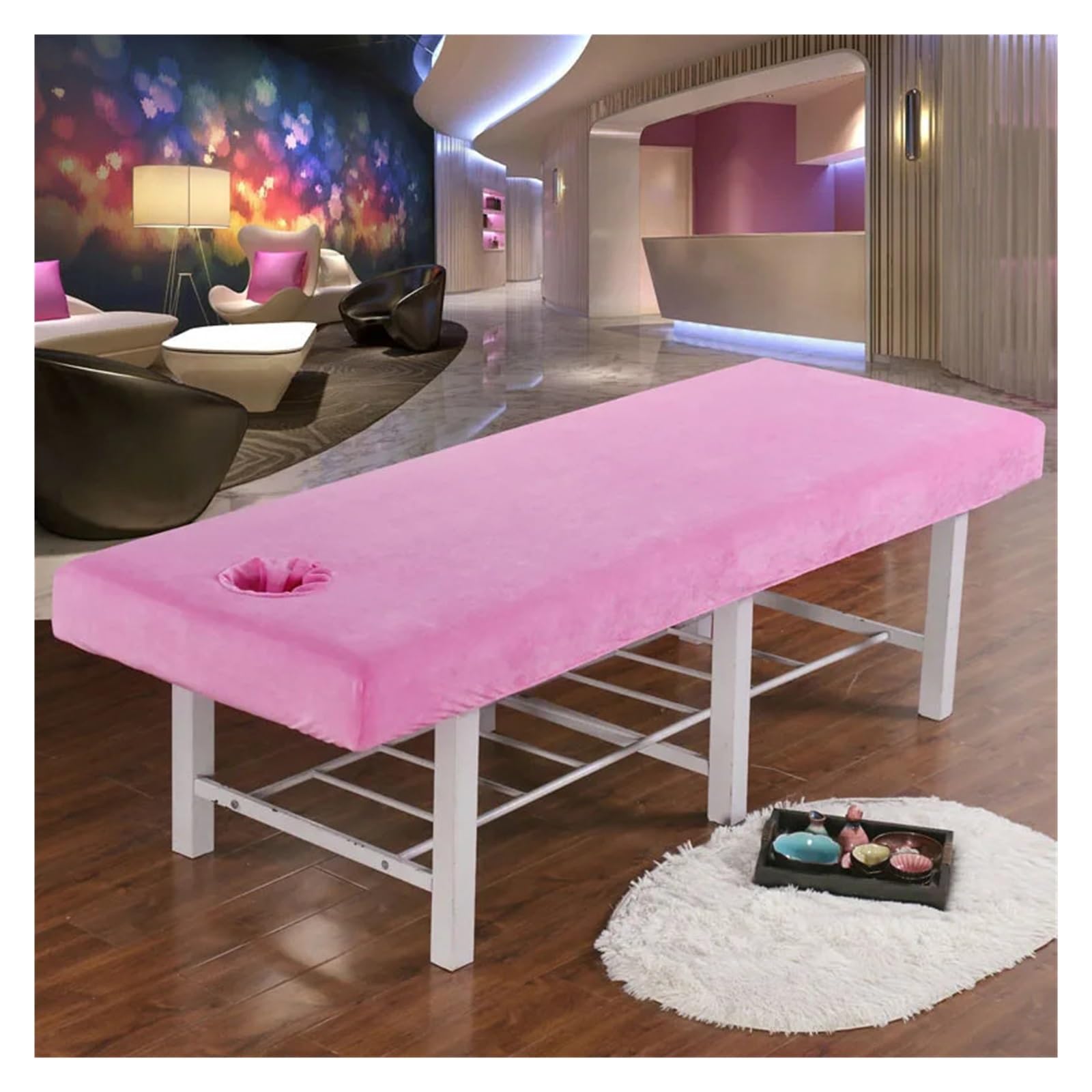 Thicken Velvet Beauty Salon Massage Table Fitted Bed Sheet Skin-Friendly SPA Cover With Hole for Massage Tables(Pink,190x70)