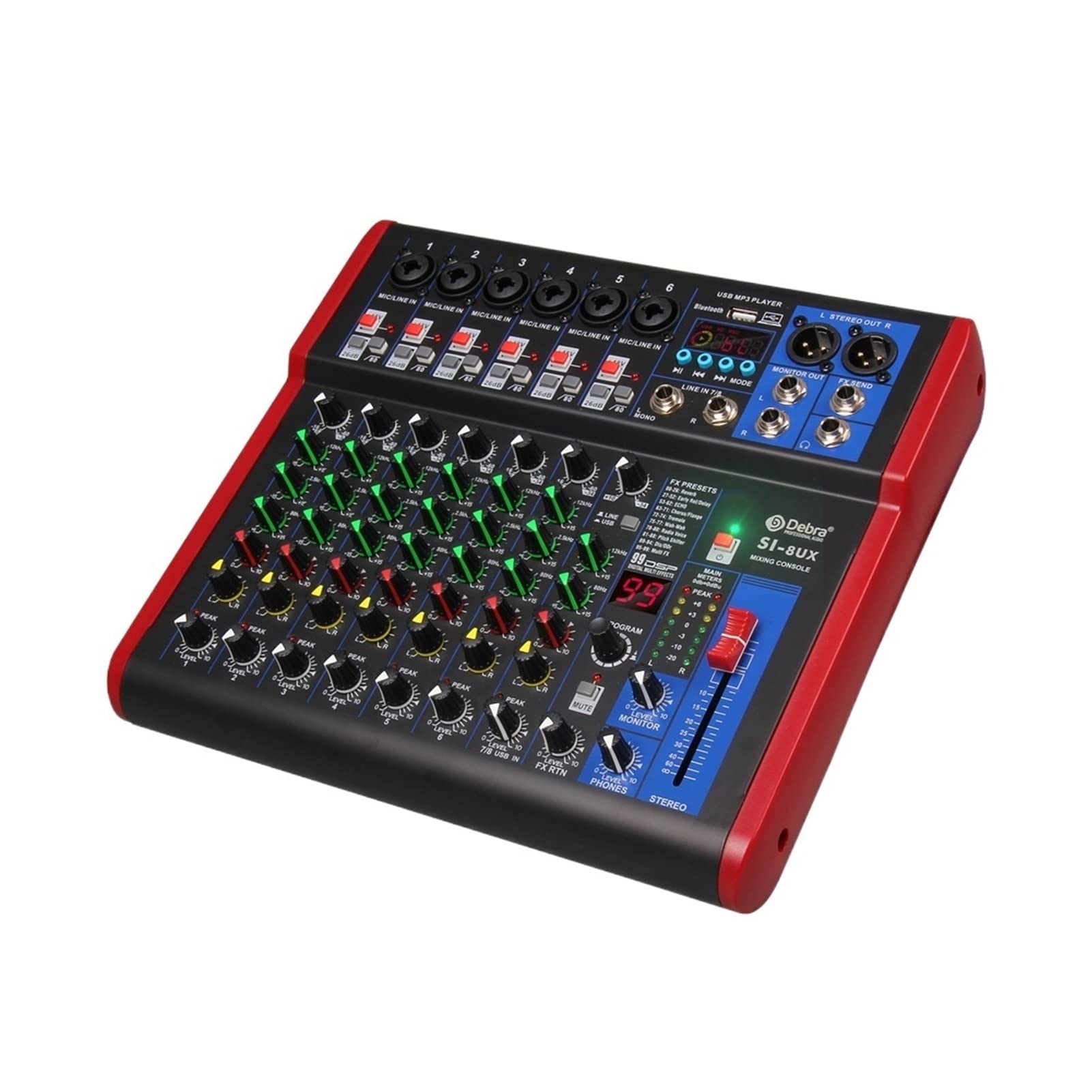 Attrezzatura per DJ per Feste Interfaccia Audio Mixer a 8 canali for DJ Controller della Console di miscelazione Karaoke Recording Studio con 99 Dsp Effetti digitali