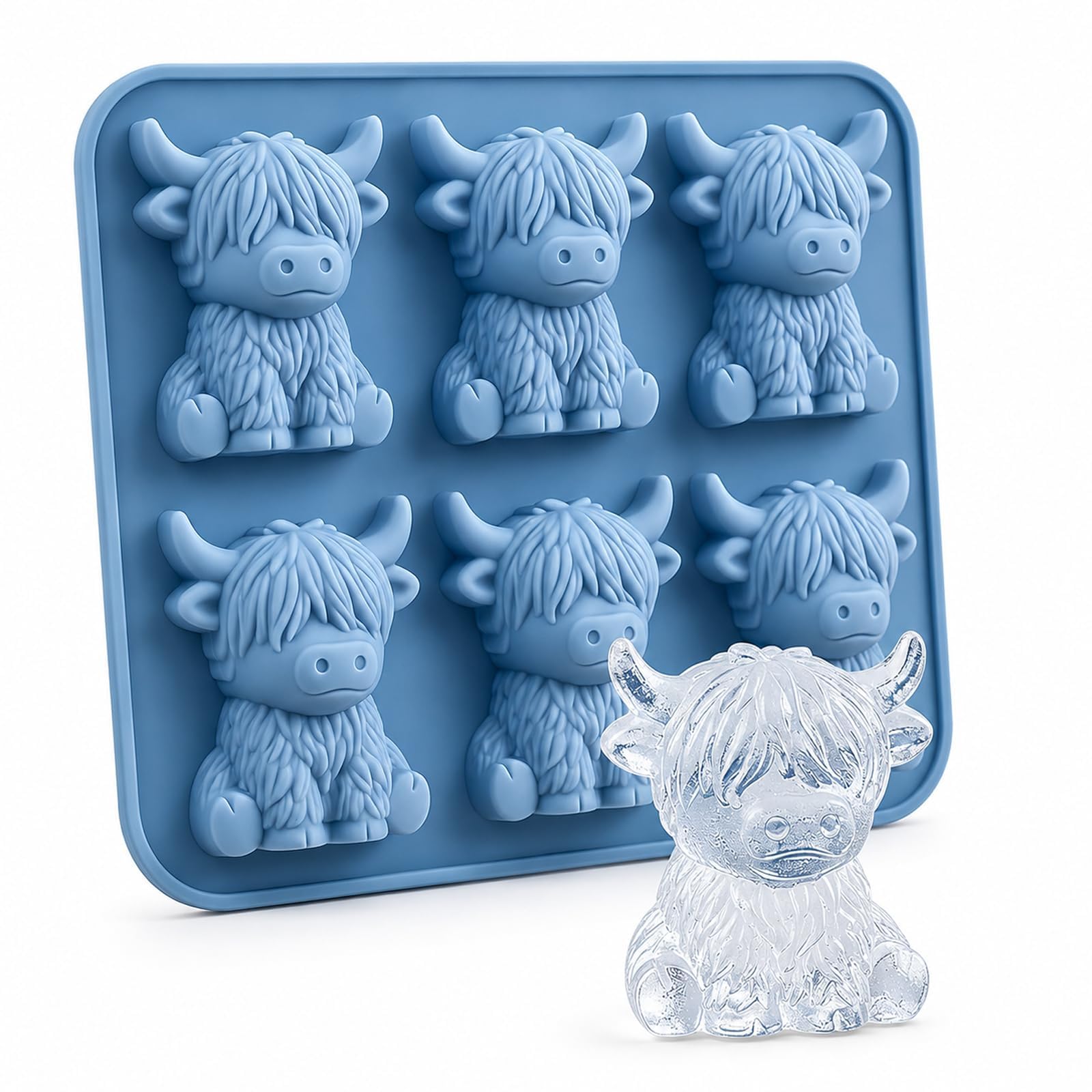 Mini Highland Cow Ice Cube Tray with 3D Silicone Design – Drink Mould