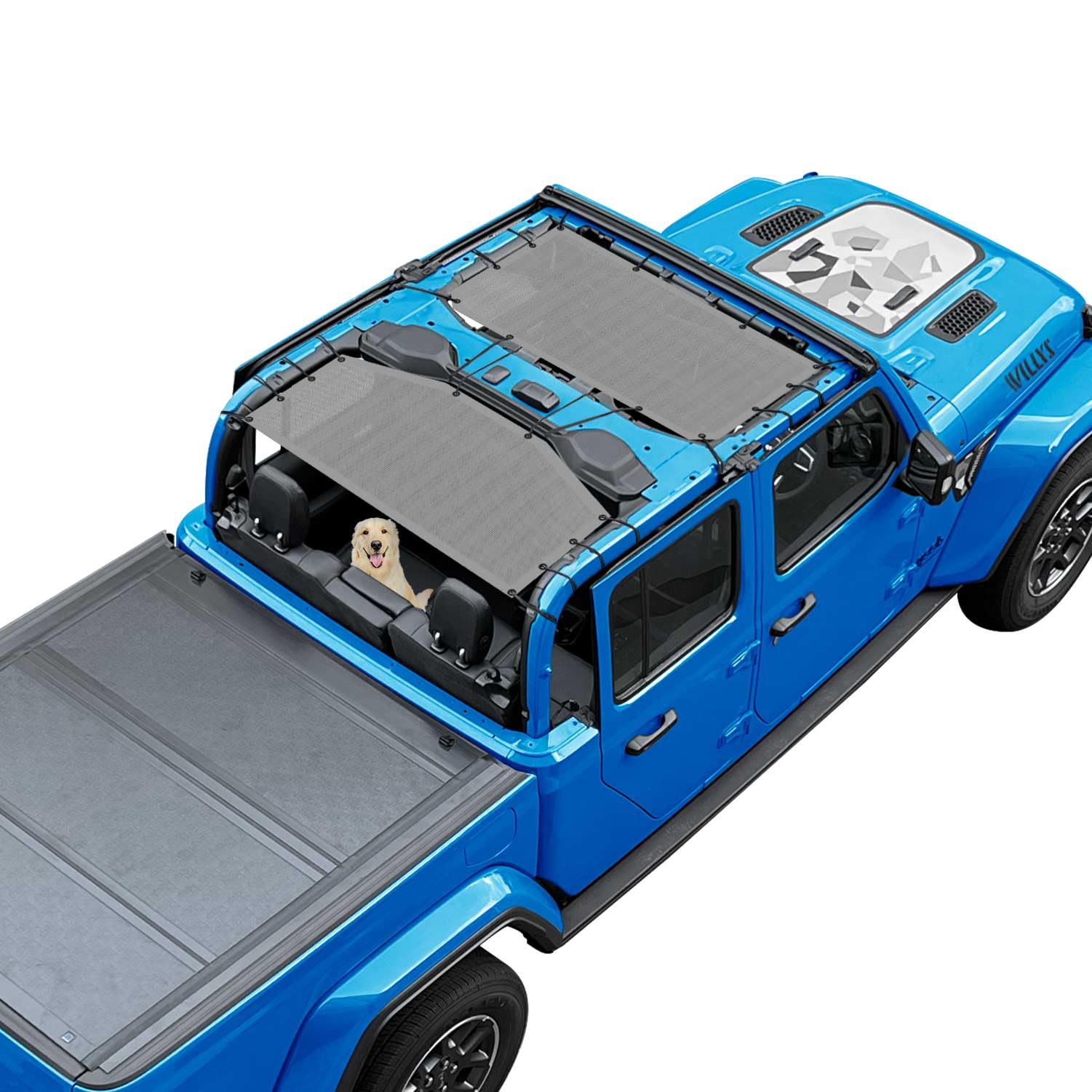 JT Sun Shade Top Compatible with Jeep Gladiator Sunshade, Gray, Front+Rear