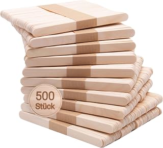 ZOLLNER24 258 Set of 500 Ice Lolly Sticks Made of Natural Wood, Approx. 11 x 1 cm