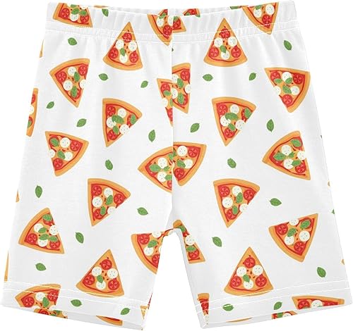 Pizza Leaves White Girls Bike Shorts Toddler Soft Cotton Active Under Dress Shorts