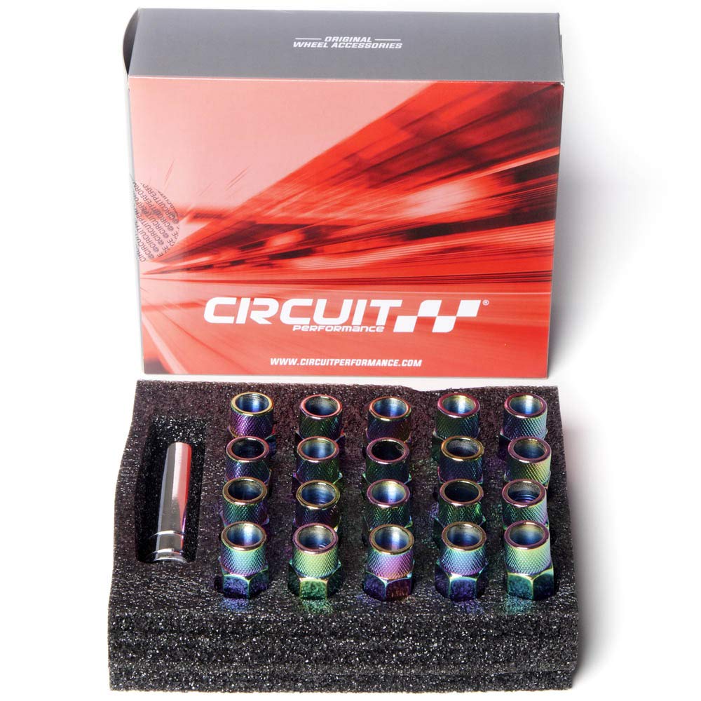 Circuit Performance Forged Steel Extended Open End Hex Lug Nut for Aftermarket Wheels: 12x1.5 Neo Chrome - 20 Piece Set + Tool