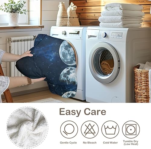 Miniatura 8 de Sleepwish Manta de vellón de eclipse lunar para sofá o silla, manta de sherpa de felpa azul oscuro con estampado de fases lunares para niños, manta
