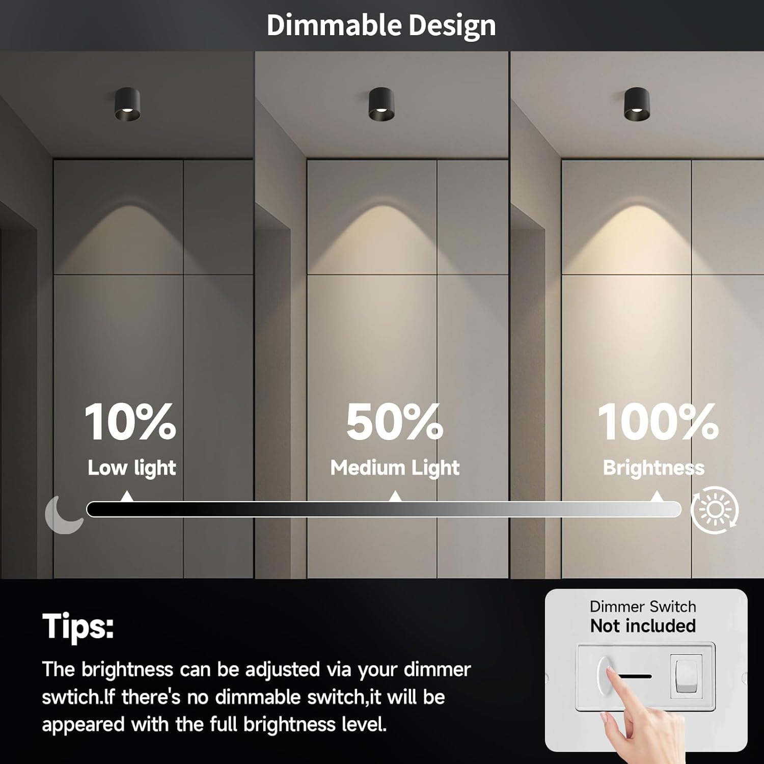 Modern Ceiling Spot Light Fixture, Dimmable Flush Mount Light 4.72'' Cylinder for Living Room, Hallway, Foyer, Dining Room - 3000K, 15W, CRI 90 (Black)