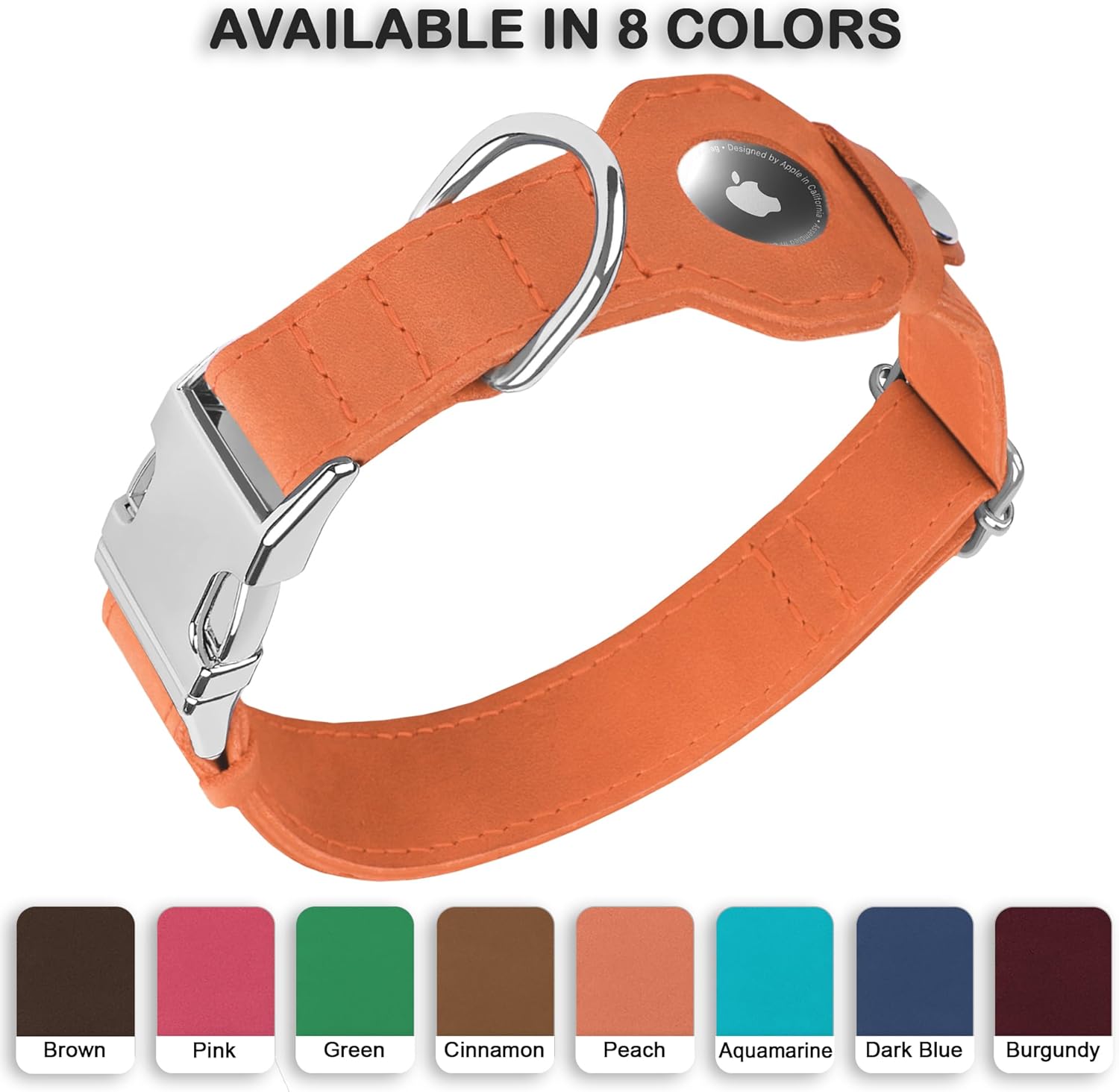 Leather Dog Collar with Airtag Holder - Soft Adjustable Airtag Dog Collar with Metal Buckle - GPS Tracking Apple Air Tag Pet Collar for Small Large Dogs (Peach, XS, 9"-12" Neck Fit)