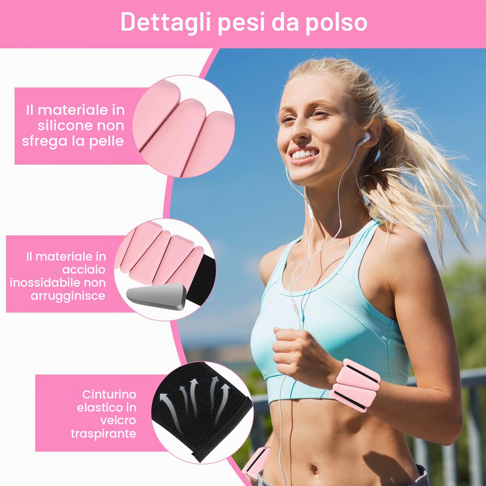 Set di 2 pesi per polsi e caviglie, per gambe e braccia (1 lb/1 pezzo), per pilates, yoga, cardio rosa
