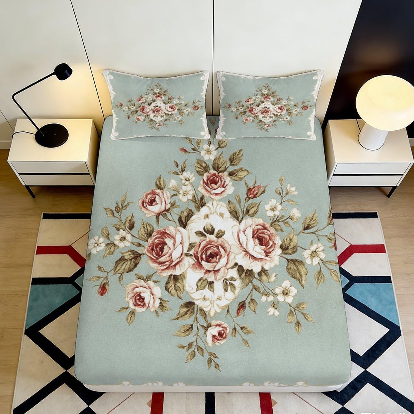 K1r3d9e5 Style-4 3D Printed Floral Rose Fitted Sheet Microfiber Elegant Bedroom Decor Blossom Mattress Cover Anti-Slip Easy Care For Home Guest Room 90X200x25cm