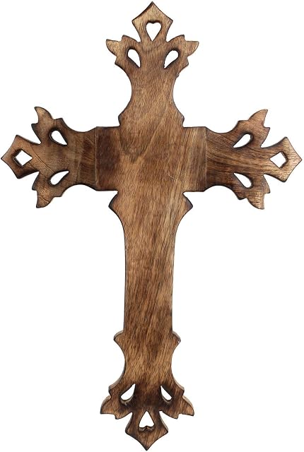 Ajuny Wooden Wall Cross Plaque Hanging Celtic Hand Carvings Religious Ideal Home Decor 15x10 Inch