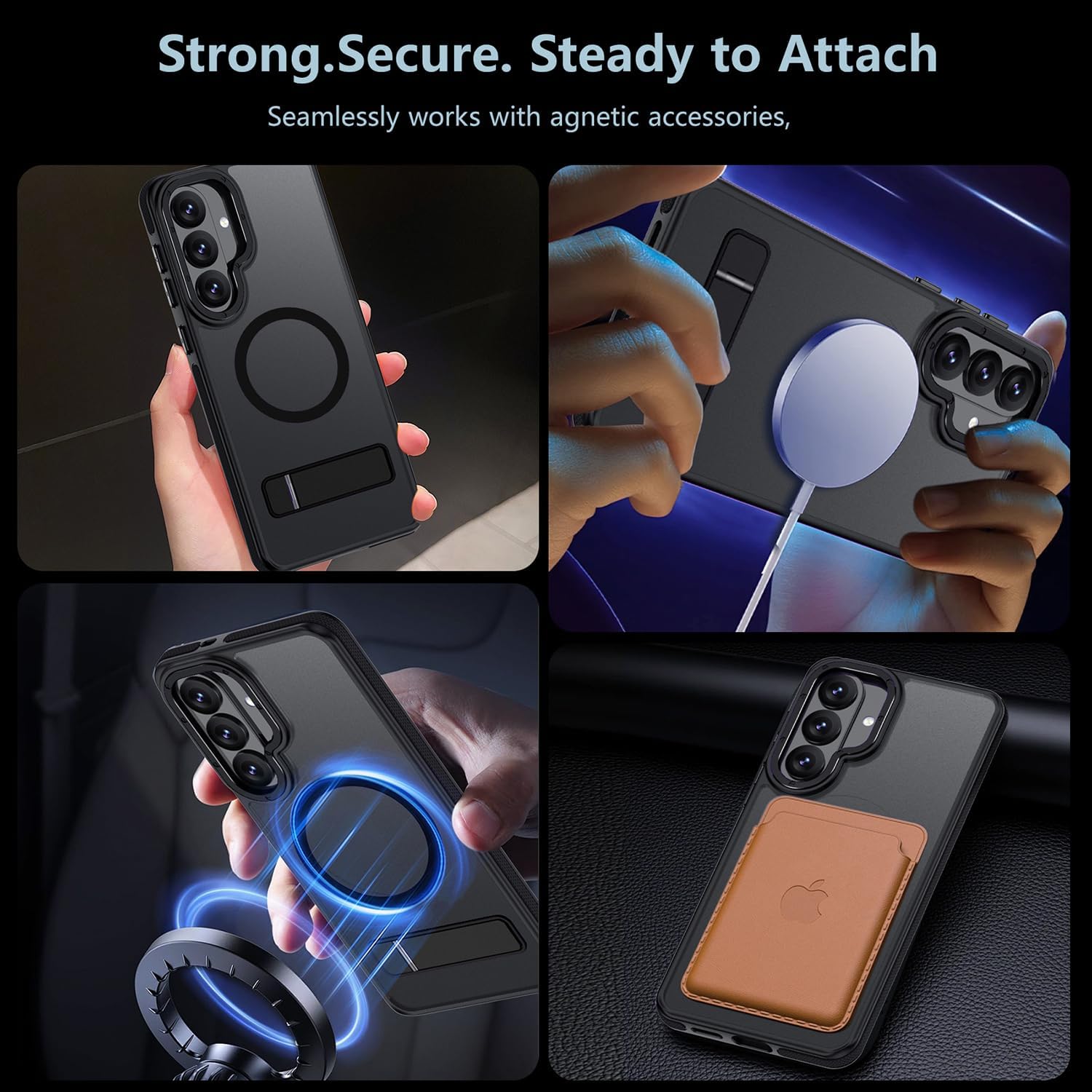 for Samsung Galaxy S26 Case, [Compatible with MagSafe], Adjustable Kickstand,Military Grade Drop Tested, Translucent Matte Phone Case for Galaxy S26 Case (Black)