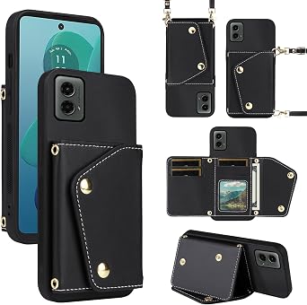 Wallet Phone Case for Moto G 5G 2024 Kickstand Card Slots Men Black