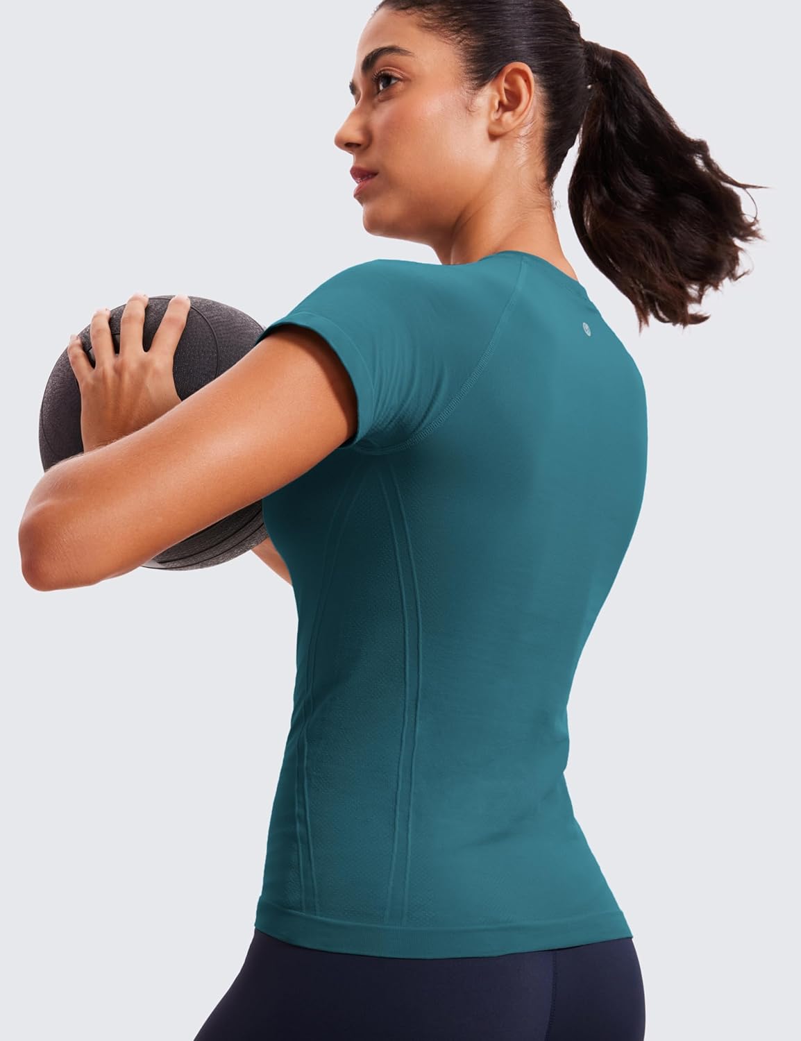 CRZ YOGA Seamless Workout Tops for Women Hip Length - Athletic Running Gym Yoga Short Sleeve Shirts Breathable Crewneck Tees