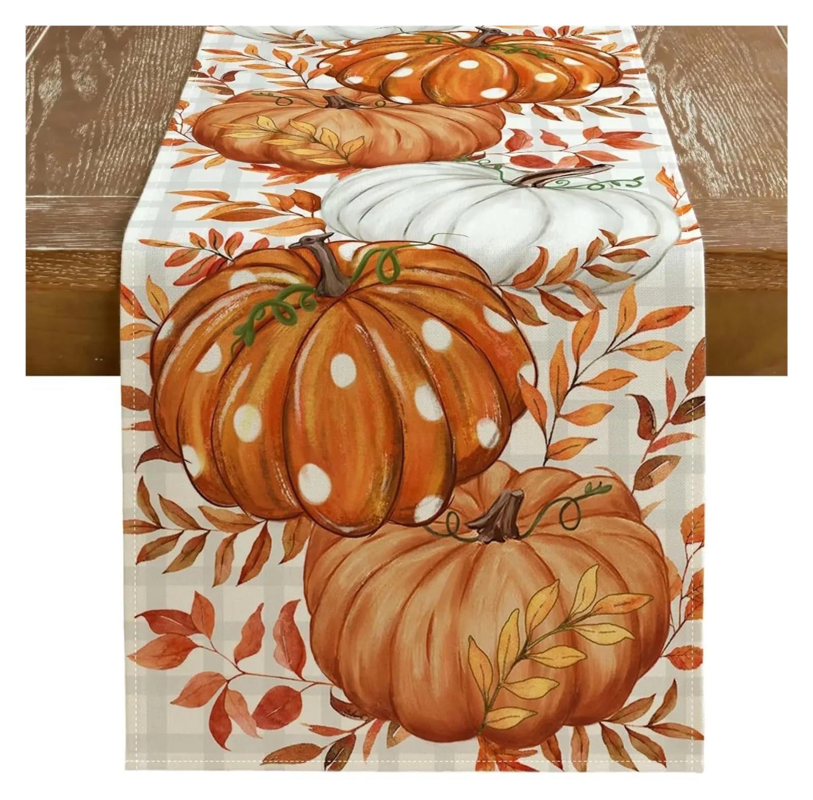 Table Runner Table Runners Fall Pumpkin Maple Leaves Linen Autumn Plaid Farmhouse Party Kitchen Dining Decor(A,200x33cm78x13inch)